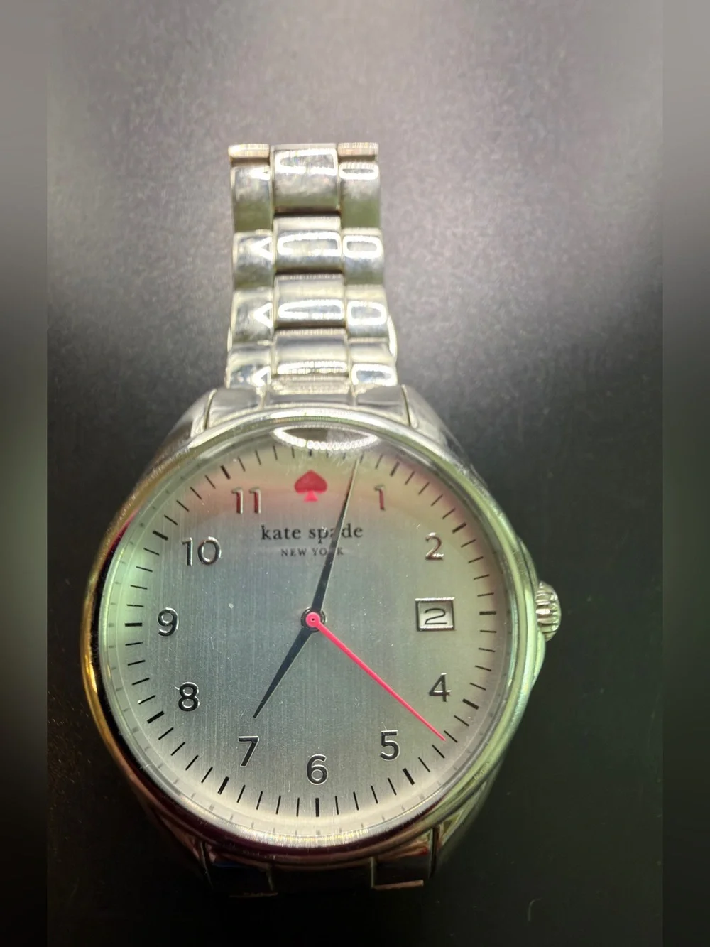 KATE SPADE SEAPORT GRAND SILVER DIAL STAINLESS STEEL WATCH DESIGNER STATEMENT